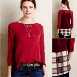 Little Yellow Button Anthro Plaid Backstory Tee S